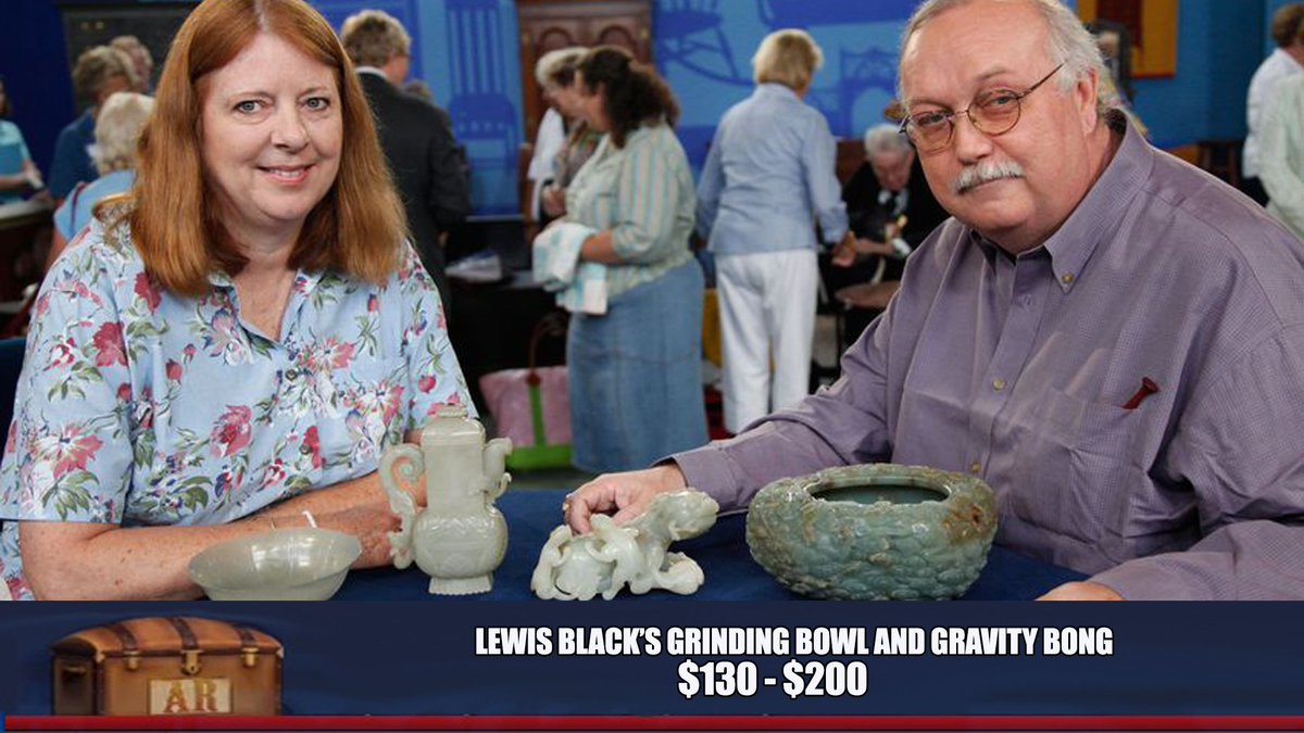 RoadAntique's tweet photo. Debbie and Carl were saddened to find out what @TheLewisBlack bowl and bong was worth https://t.co/Nkfvy5q5rR