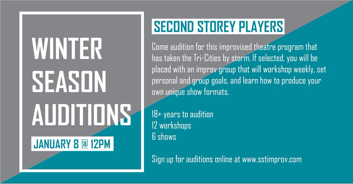 SSTimprov's tweet photo. Second Storey Players Winter Season Auditions are coming up fast in January, and we want to see you there. https://t.co/CZwnSunVxJ https://t.co/toZpb7KiWr
