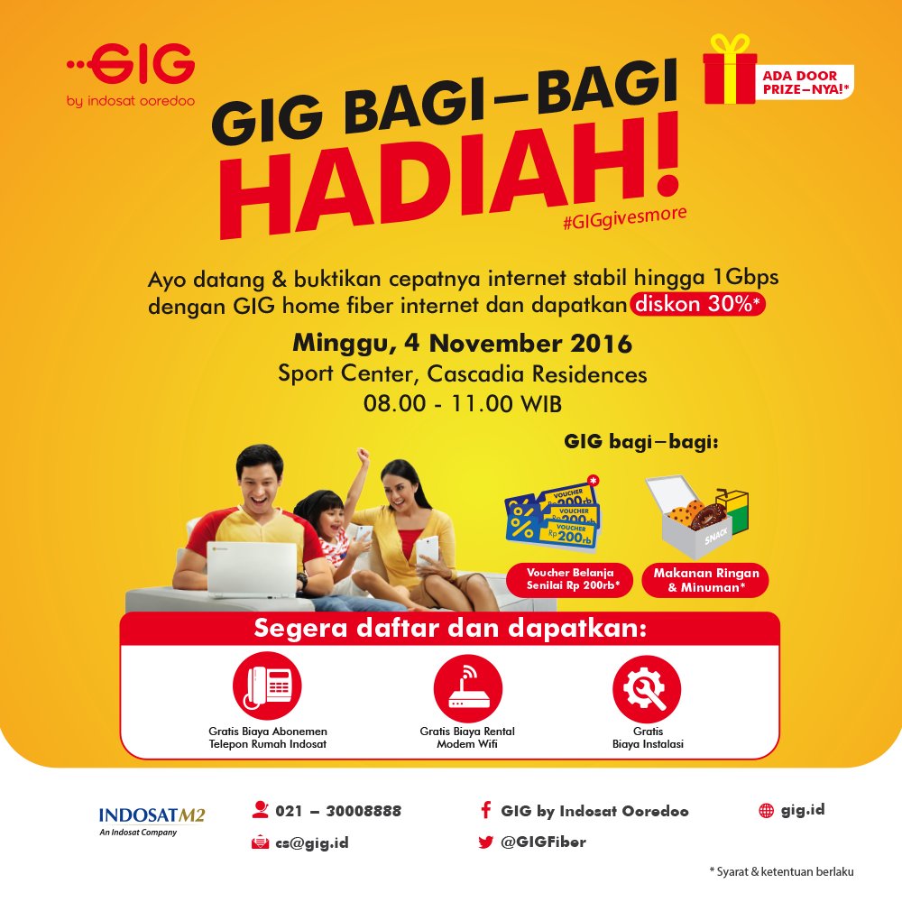GIGbyIndosat's tweet photo. Ayo kunjungi #GIGEvent Bagi - Bagi Hadiah di lokasi di bawah ini hari Sabtu dan Minggu. Banyak hadiah seru menunggu kamu lho #GIGEvent https://t.co/kTx3TdKtuT