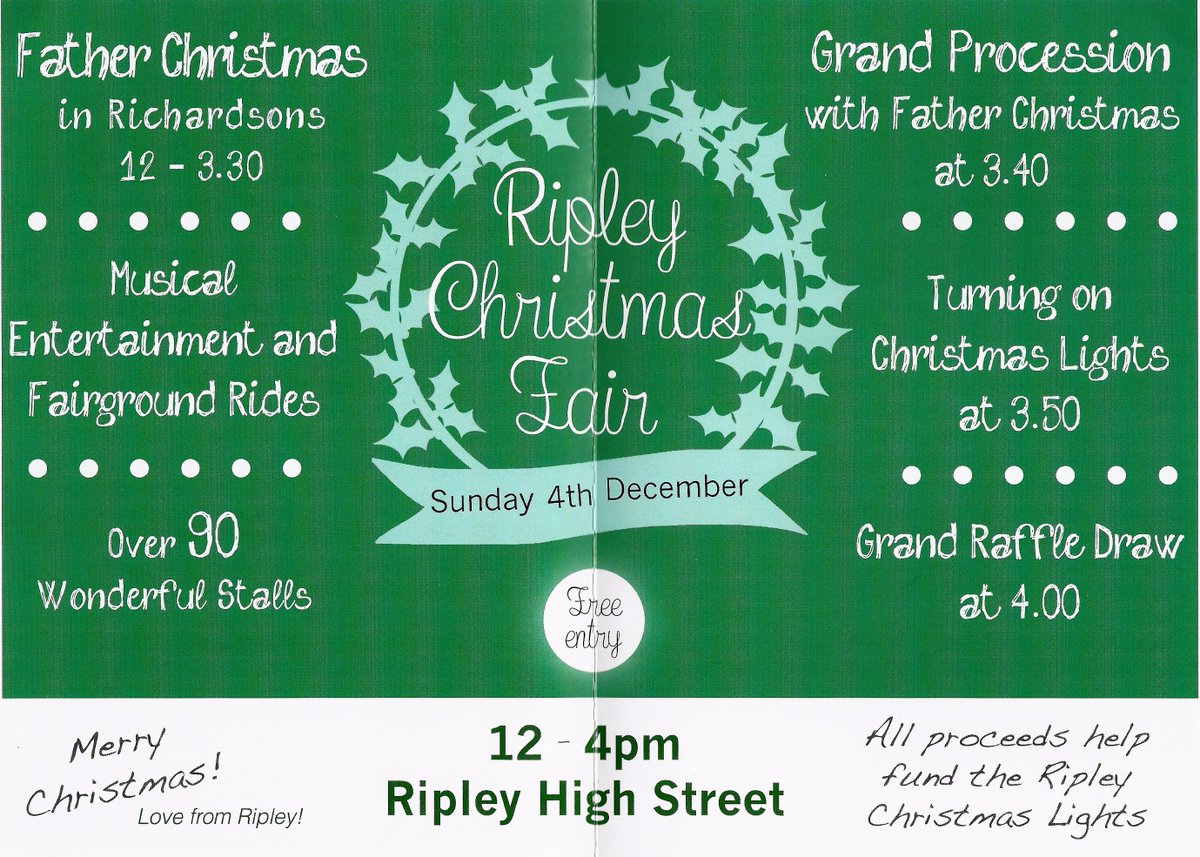 Free #Ripley #ChristmasFair,4 Dec,12-4pm 90+stalls #FatherChristmas #Raffle Lights Music #funfair Procession #surrey facebook.com/events/1157222…