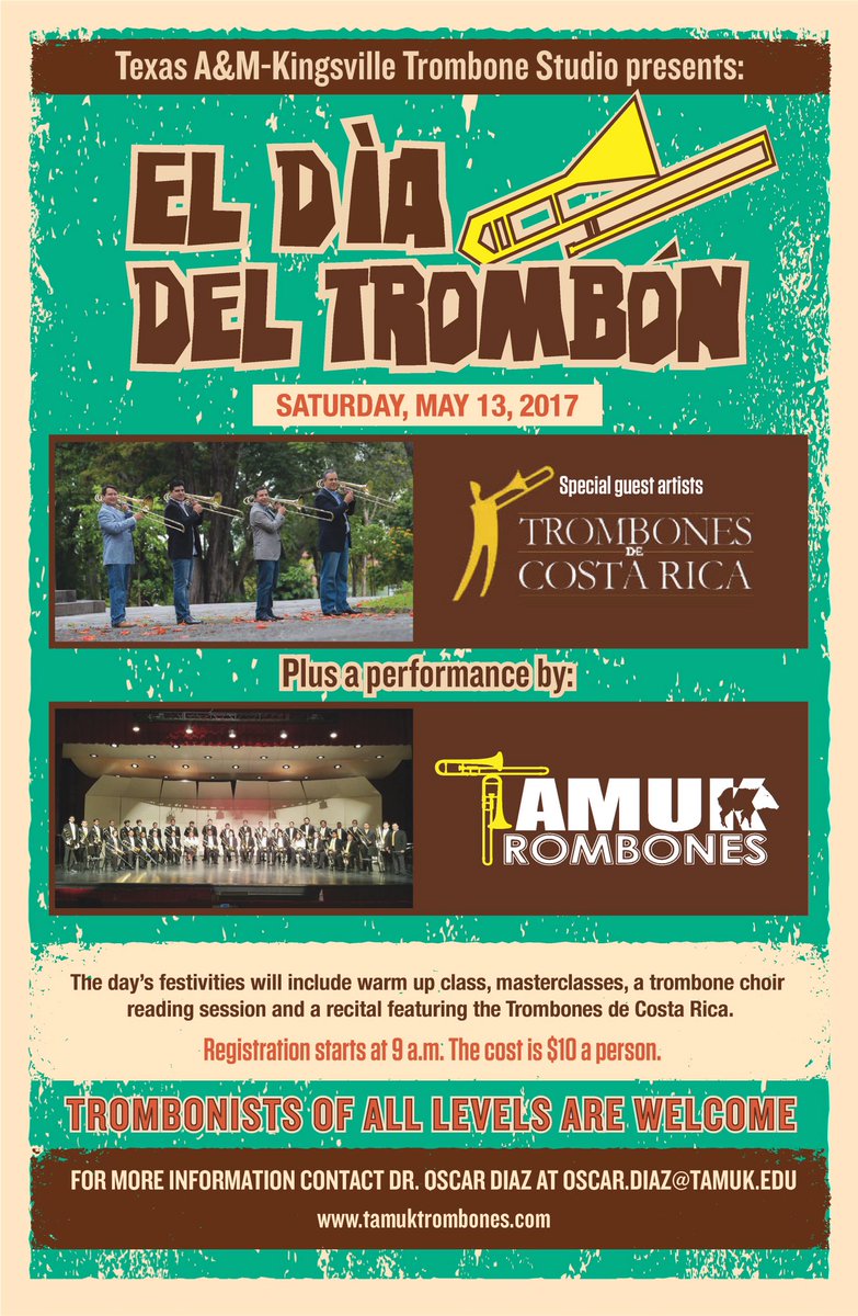 The TAMUK Trombone Studio is proud to present out first annual Dia Del Trombón featuring the Trombones de Costa Rica.#tamuktrombone #TAMUK