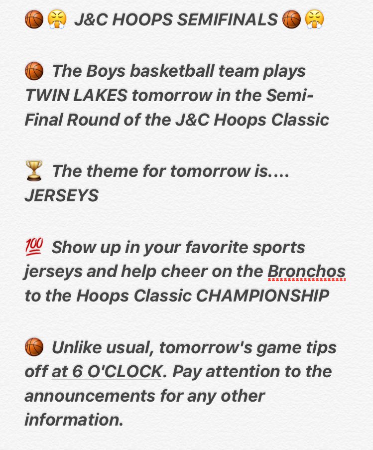 BronchoNationSS's tweet photo. What you need to know for tomorrow's Semi-Final Game 🏀💯

#JustLikeFootball
#IndiansBlewA3-1Lead
#BaaaacktoBack 
#BronchoNation https://t.co/tBKU78bniS
