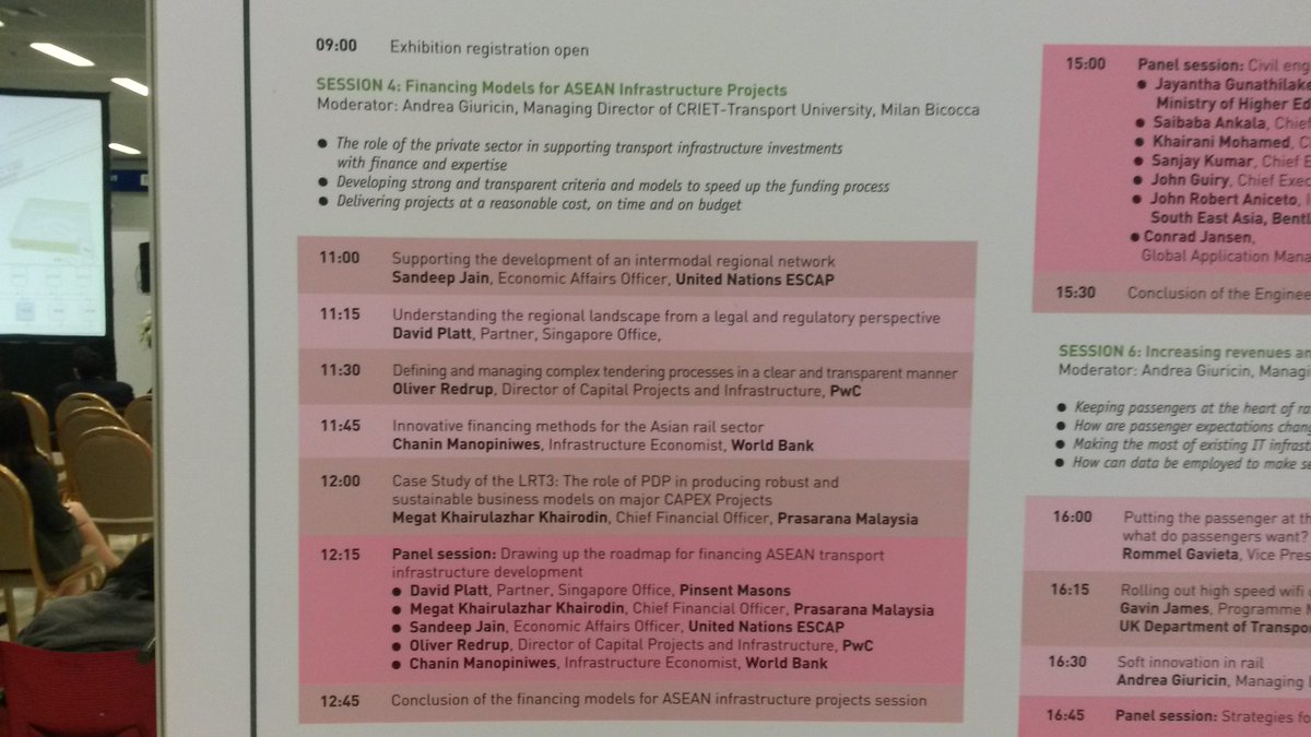 GreenwoodC_TH's tweet photo. Expecting an innovative session on 'Financing Models for ASEAN Infrastructure Projects', at #SmartRailAsia, this morning. https://t.co/gf35jD4XLX
