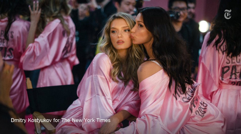 NYTFashion's tweet photo. .@lilymdonaldson and @BellaHadid backstage at the @VictoriasSecret Fashion Show, held in Paris for the first time. https://t.co/5CA4twkOmY https://t.co/1S9Wcr66Qr