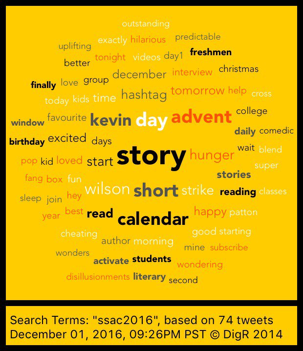 jonborrill's tweet image. The most used words in tweets with "#ssac2016" - Made with DigR. Great Christmas present Short Story advent calendar