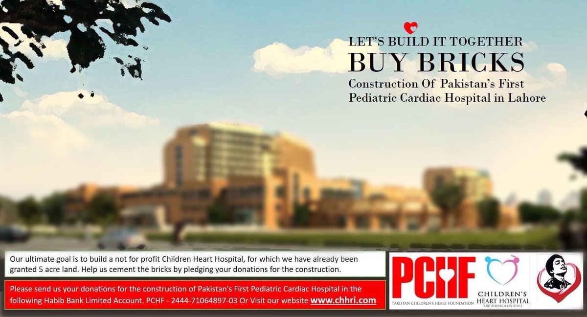 CHDHospital's tweet photo. Let's Build it Together! 🏩 Pakistan's First Children Heart Hospital #BuyBricks #Donate2Create #JummaMubarak #CHD #CHDPakistan #PCHF https://t.co/otDlgkL6cG
