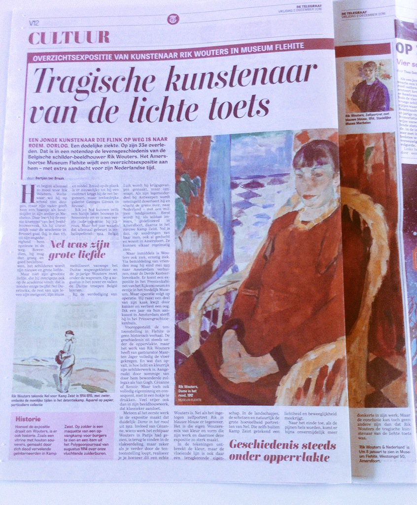 Mooie pagina over tentoonstelling Rik Wouters &amp; Nederland vandaag in de <a href="/telegraaf/">De Telegraaf</a>