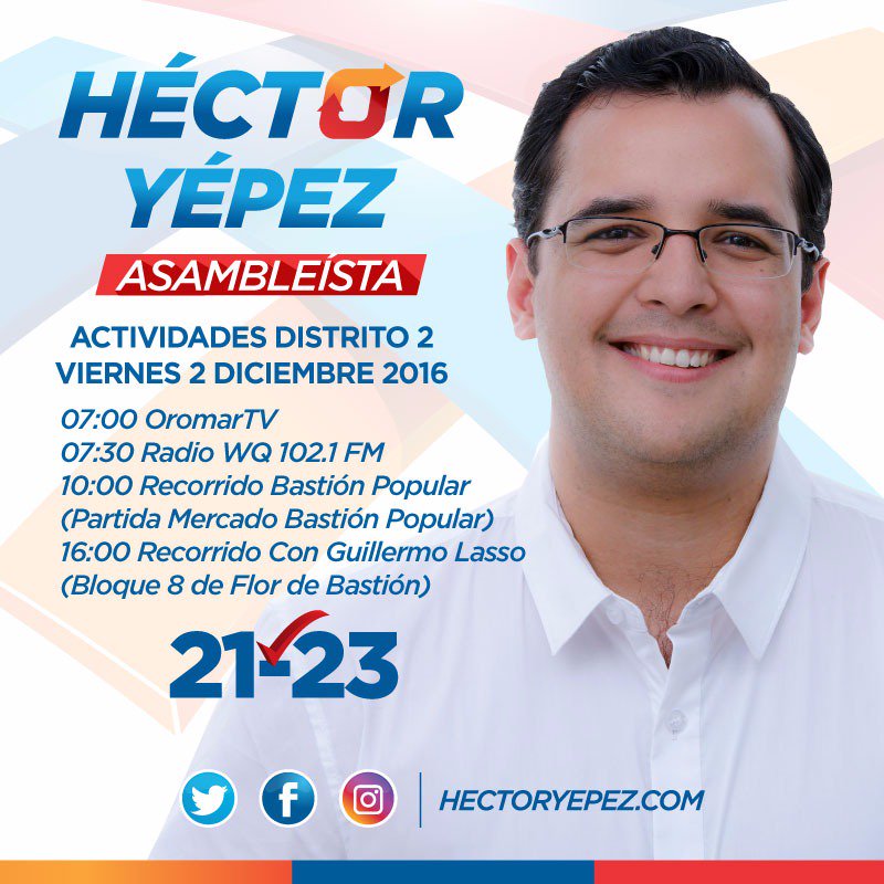 #Vamosporelcambio  @hectoryepezm candidato #AsambleistaGuayas distrito #2  por #1millondeempleos 21-23 ✔