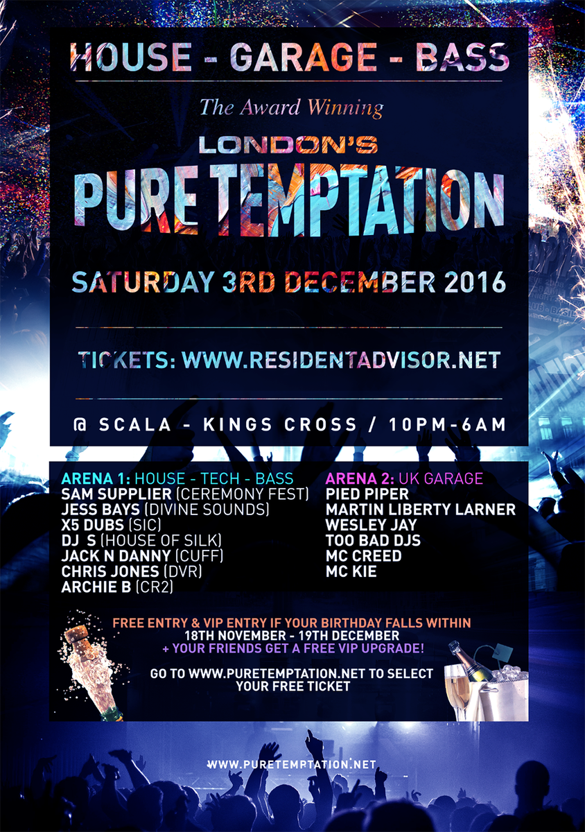 PureTemptation1's tweet image. London's Pure Temptation this Saturday 3rd Dec at Scala! House, Garage &amp;amp; Bass with @mccreedmusic    Tickets: residentadvisor.net/event.aspx?890…