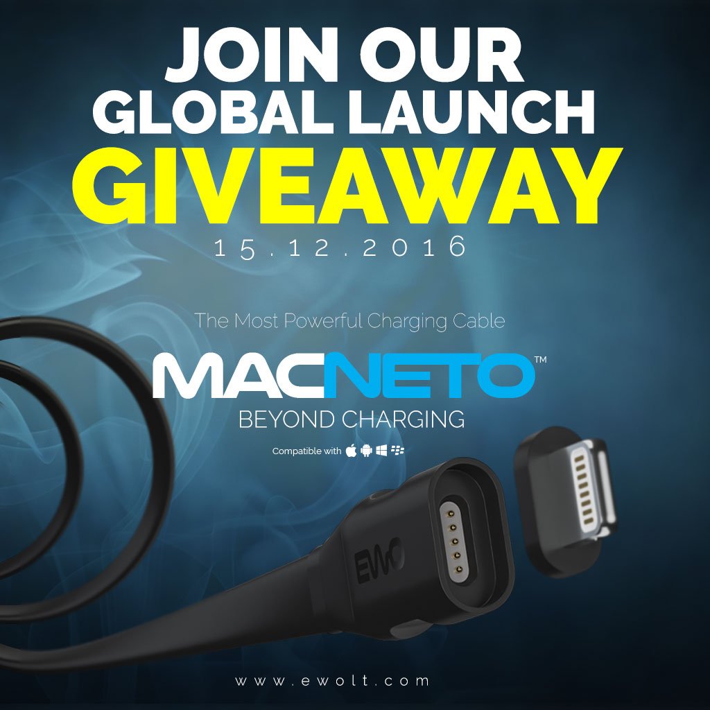 ewoltage's tweet image. #GIVEAWAY CONTEST - Join our global launch on 15th Dec 2016 &amp;amp; WIN #MACNETO Cable, enter contest here: bit.ly/macneto