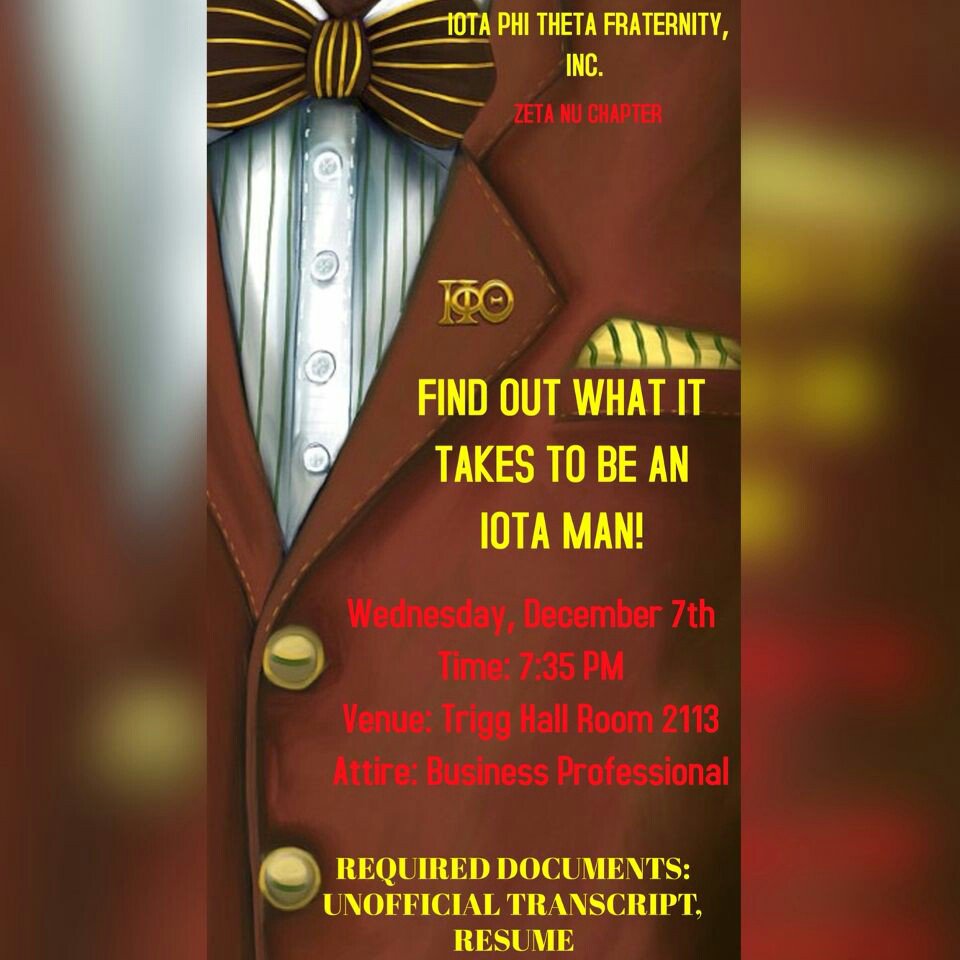 KarlBinnsJr's tweet photo. Iota Phi Theta Fraternity Inc. Interest meeting Wednesday December 7th at 7:35pm in Trigg Hall! #umes #iotaphitheta #returnofthecentaurs https://t.co/UAhpNxCwFh