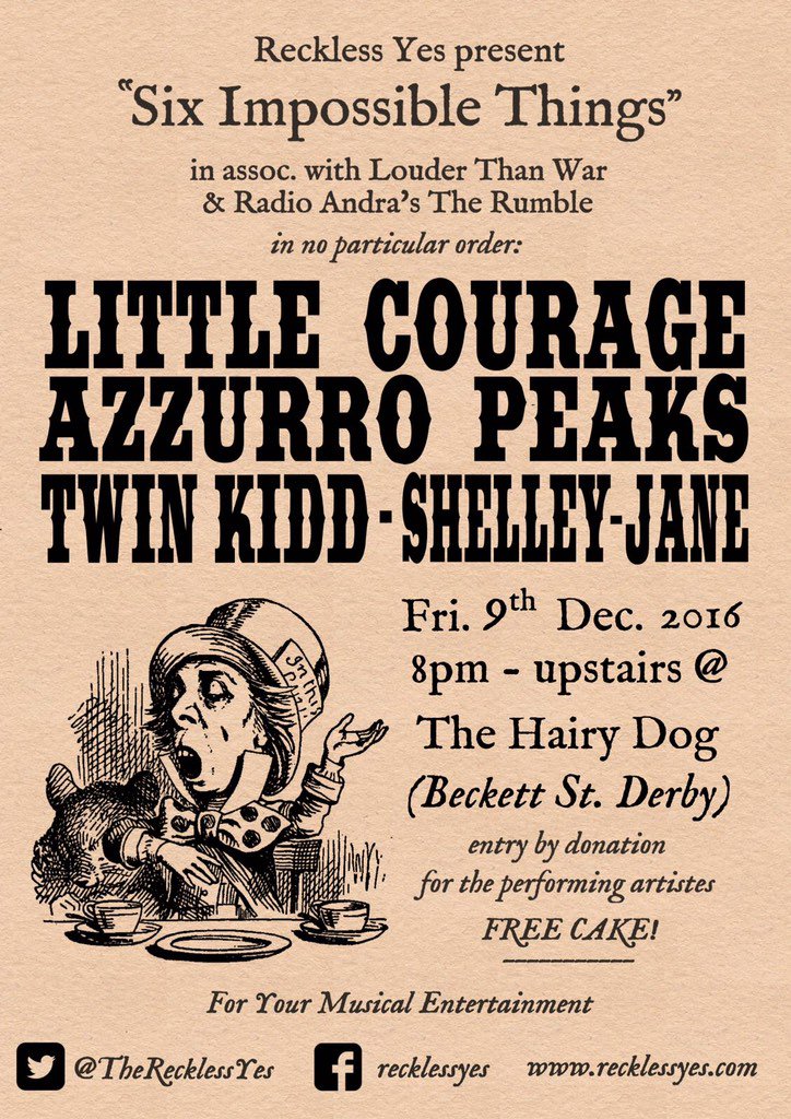ICYMI: our next show is the last Six Impossible Things of 2016. Four bands, PWYL entry &amp; free cake 👏🎶👏