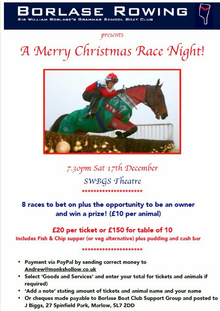 BorlaseRowing's tweet image. Don&apos;t forget Race Night. Sat 17th Dec. Food included. #flutterflutter