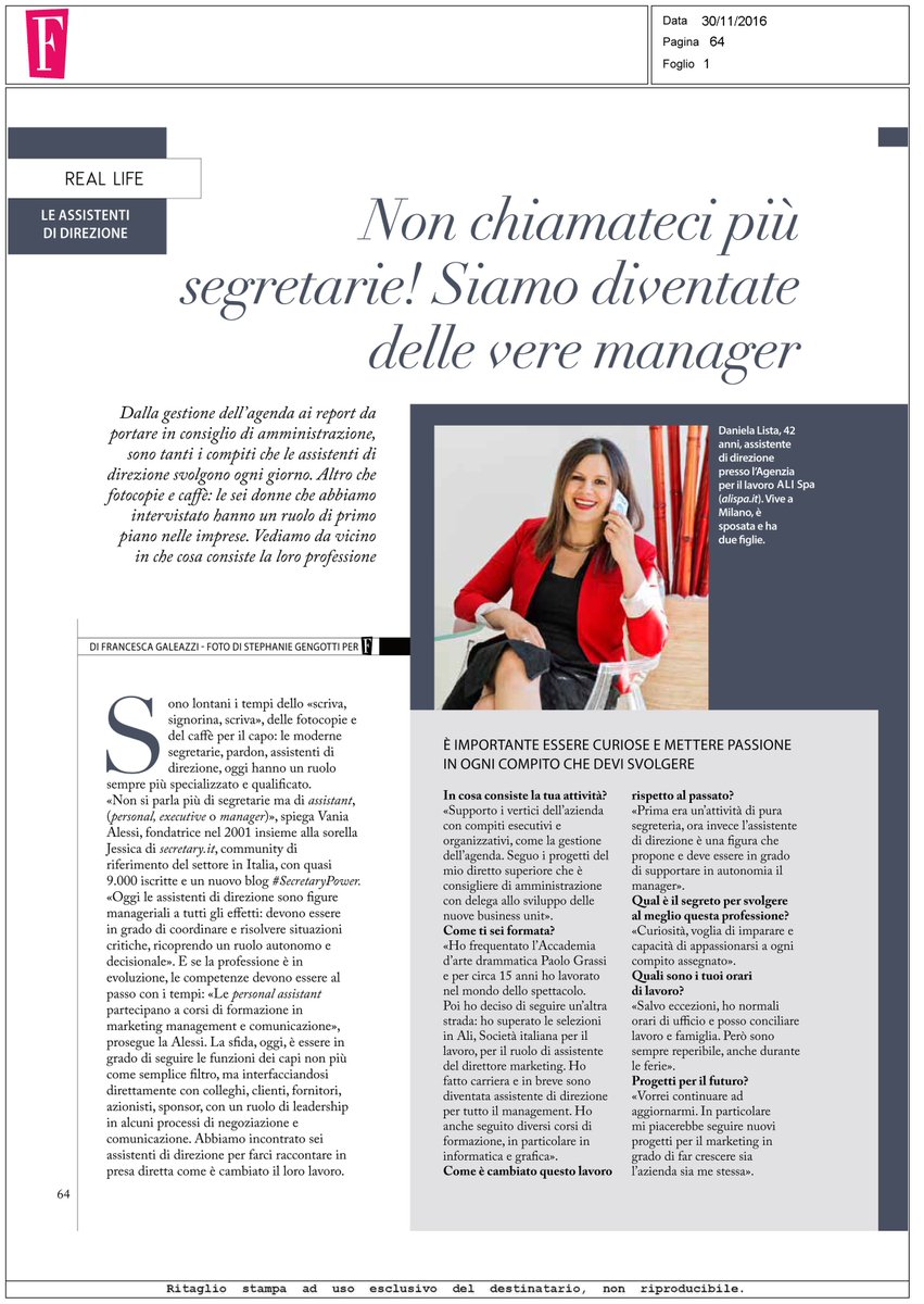 ALISpA_HR's tweet photo. #Curiosità, #vogliadiimparare e #passione. Daniela Lista di ALI, su #FMagazine!
#lavoro #people #assistant https://t.co/l2KnRxHJi3