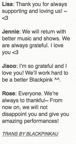 FlowerJichu's tweet photo. [STAFF REPORT📷] For #playingwithfire1stwin thank you note~ 
Credits to: blackpinkau for Eng Trans 
#BLACKPINK https://t.co/UPwAL3SkIA