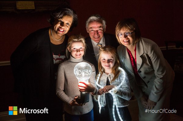 CoderDojo's tweet photo. .@Microsoftirl launching their #HourofCode introductory session for schools w/ Minister @RichardbrutonTD &amp; local students atm #FridayFeeling https://t.co/nmuvfCOLK8
