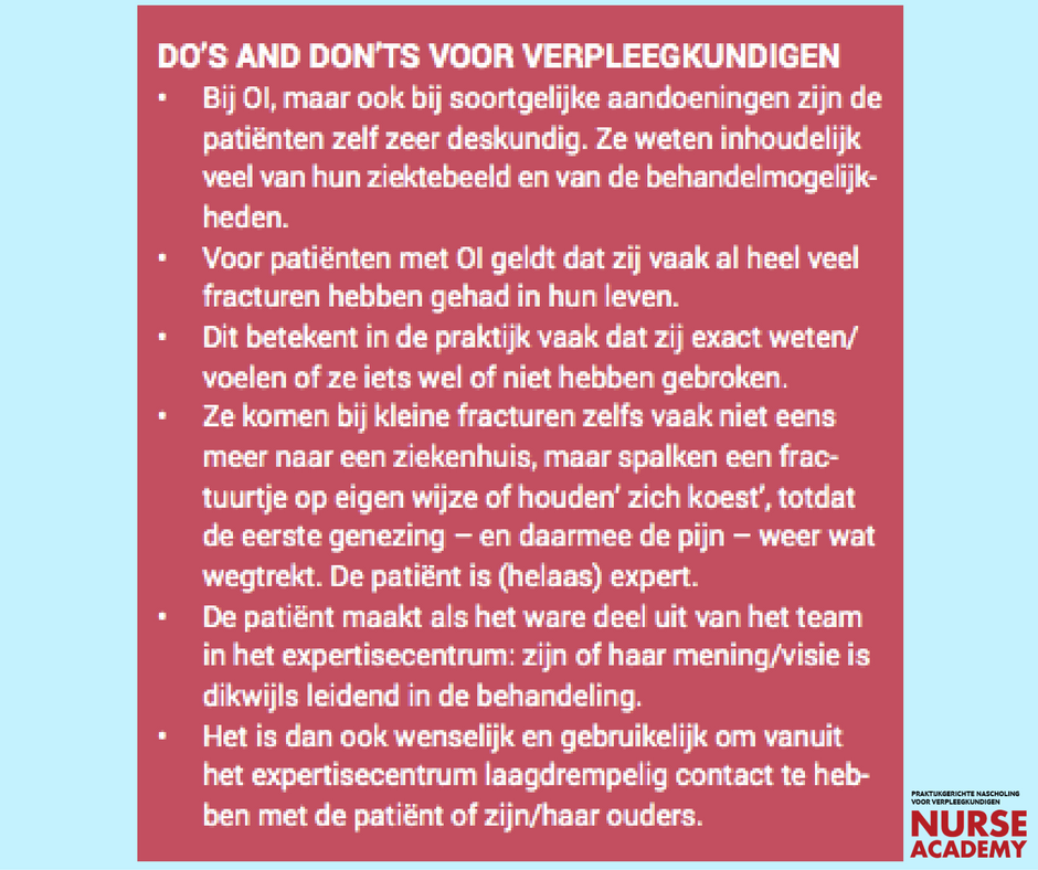 NurseAcademy's tweet photo. Wat zijn de do's en dont's bij osteogenesis imperfecta? #verpleegkunde #verpleegkundigen #zorg https://t.co/GZLu2TYUKw