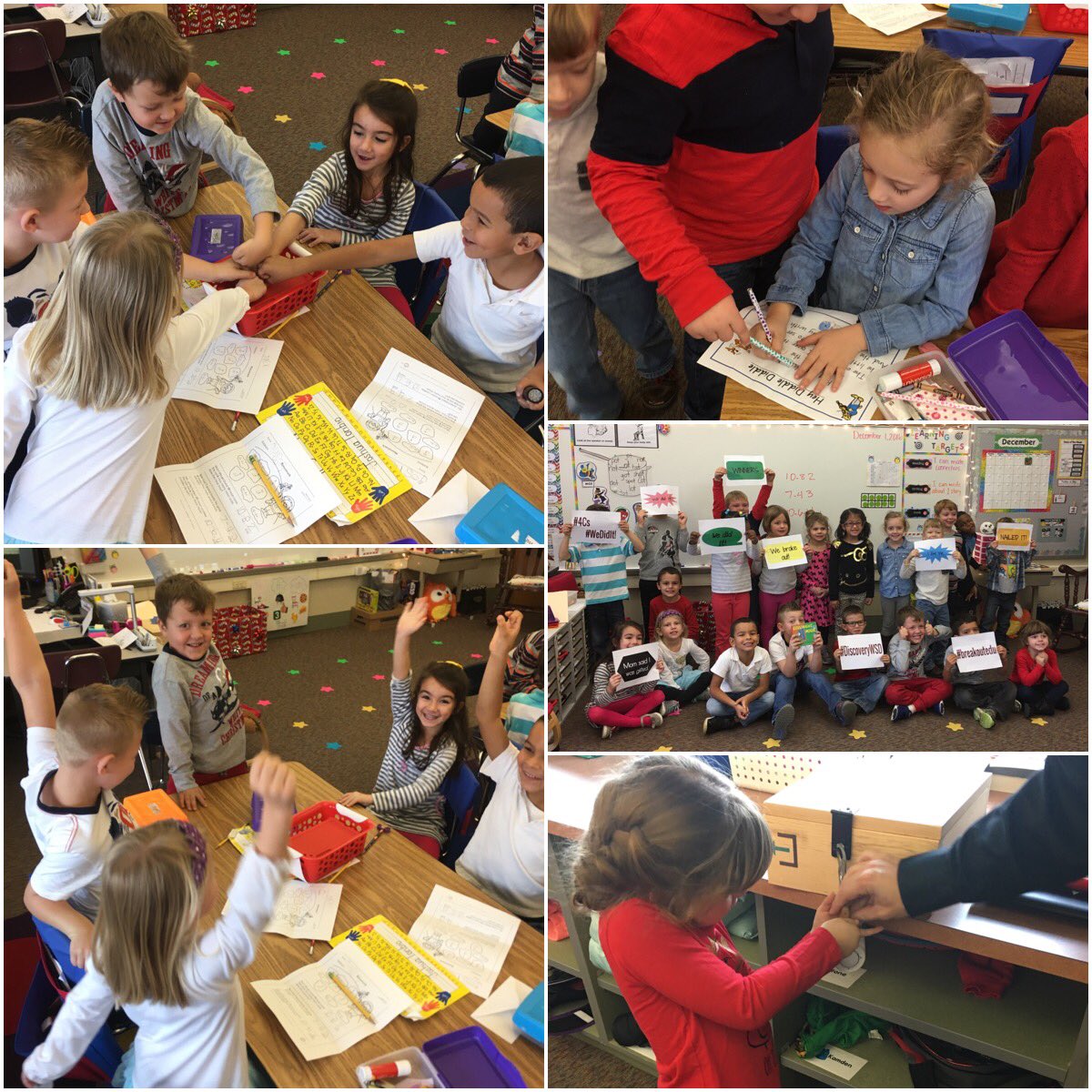 We used a lot of teamwork to break out of the box! #ourdayink #teamwork #wilsonsd #4Cs <a href="/breakoutEDU/">Breakout EDU</a>