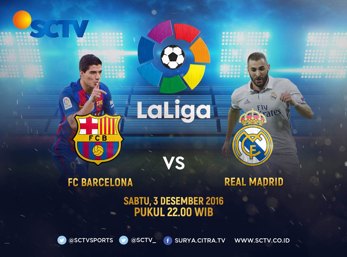 SCTV's tweet photo. Jangan lewatkan pertandingan #LaLigaSCTV FC Barcelona vs Real Madrid besok malam pkl 22.00 WIB https://t.co/QUBgCWcFtg