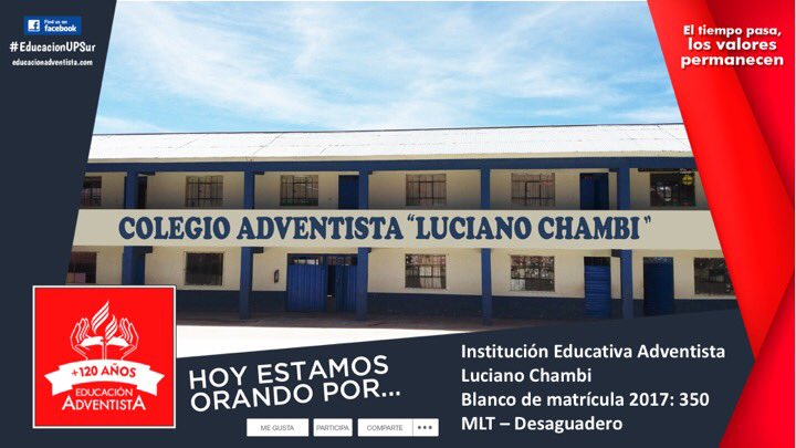 DerlyHuanca's tweet photo. Hoy oramos por el colegio Luciano Chambi - Desaguadero, y sus metas de matrícula 2017 #EducacionUPSur #AEAPuno https://t.co/6pvr2NnSq7