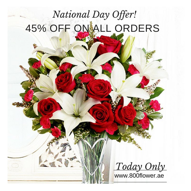 45% OFF on all orders on 800flower.ae. Happy #NationalDay UAE! 🌸 bit.ly/29JiIGx #اليوم_الوطني_45
