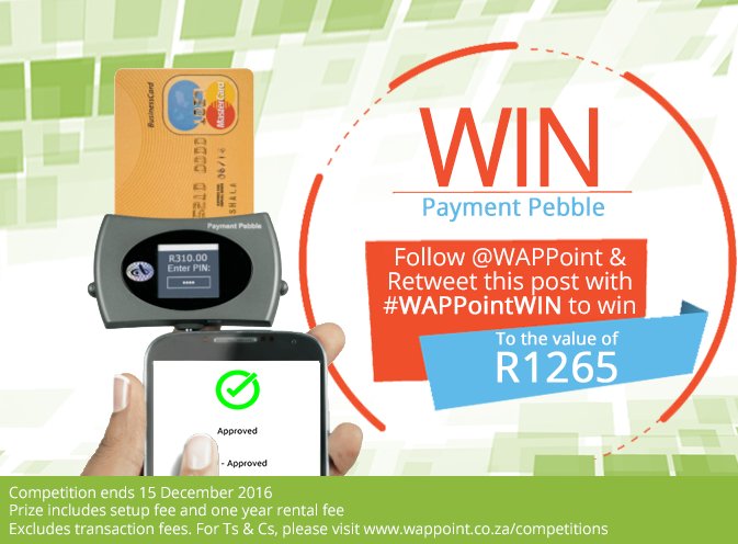 WAPPoint's tweet photo. Follow &amp; RT to enter the #WAPPointWIN competition! You could win a #PaymentPebble card machine for a year. Ts &amp; Cs #sayhello https://t.co/7dIlrcM22T