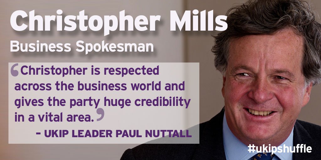UKIP's tweet photo. Christopher Mills reappointed Business Spokesman https://t.co/NGDcVC1ckU #UKIPshuffle https://t.co/qnq0eyBFoA