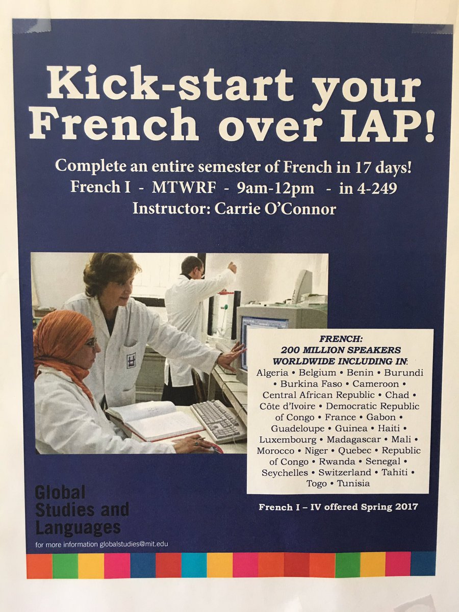 carrieloconnor's tweet photo. Take French I over IAP with me! @SHASS4Students @MIT_SHASS @MISTIatMIT https://t.co/GFTEXuq6WT