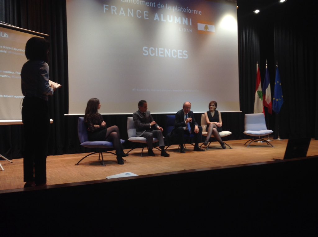 AmbaFranceLiban's tweet photo. 4ème table ronde: SCIENCES, avec M. Gaby Ghorayeb, Mme Lara Raffoul, M. Mouïn Hamze et Mme Tamara Zein Baleo.#FrAlumniLib https://t.co/9ky8qw4q05