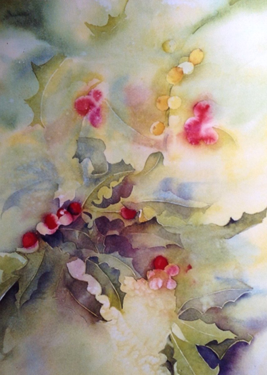 Sue Bates #watercolours#christmas original#Edie -Mae 's,Stourpaine#beautiful holly