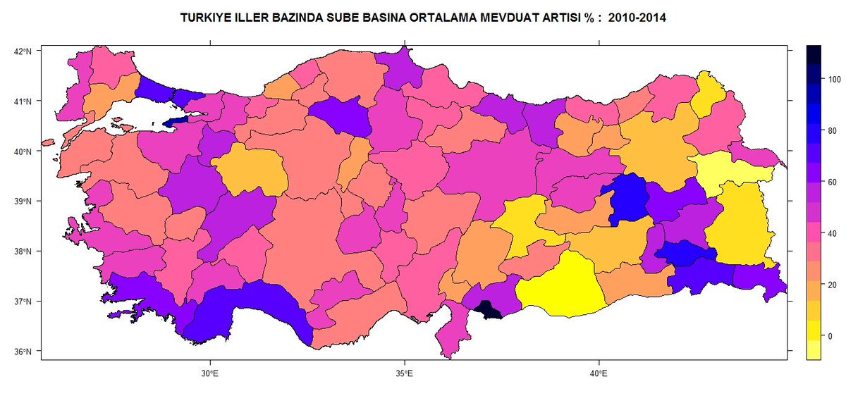fatma_cinar_ftm's tweet photo. TR Şehir Bazında Şube Başına Ort.Kredi Artışı ve Ort.Mevduat Artışı 2010-2014 RiskHaritası #DataSet @BankalarBirligi @DataLabTR #RWorldMap https://t.co/k5UaTFyW2G