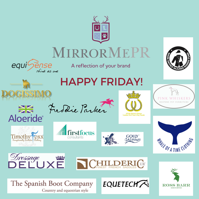 MirrorMePR's tweet photo. #happyfriday shout out to our 🙌🏻 clients tagged in &amp; inc. @Dressage_Deluxe @MDIRFCharity @PinkWhiskers1 Sending #greatfridayvibes https://t.co/QCvwKvxqfK