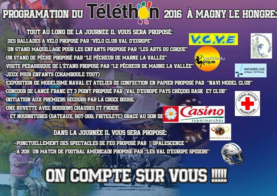 Programme du Téléthon 2016 organisé à Magny Le Hongre