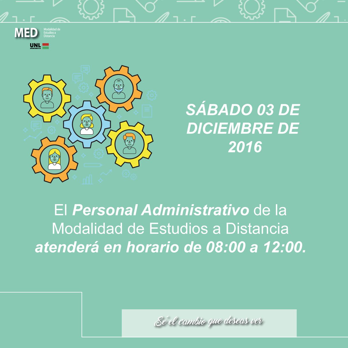 med_unl's tweet photo. #IMPORTANTE: Personal Administrativo #MED atenderá en horario de 08:00 a 12:00 el sábado 03 de diciembre en acompañamiento de Tutoría UTE. https://t.co/76uMEhUPv4