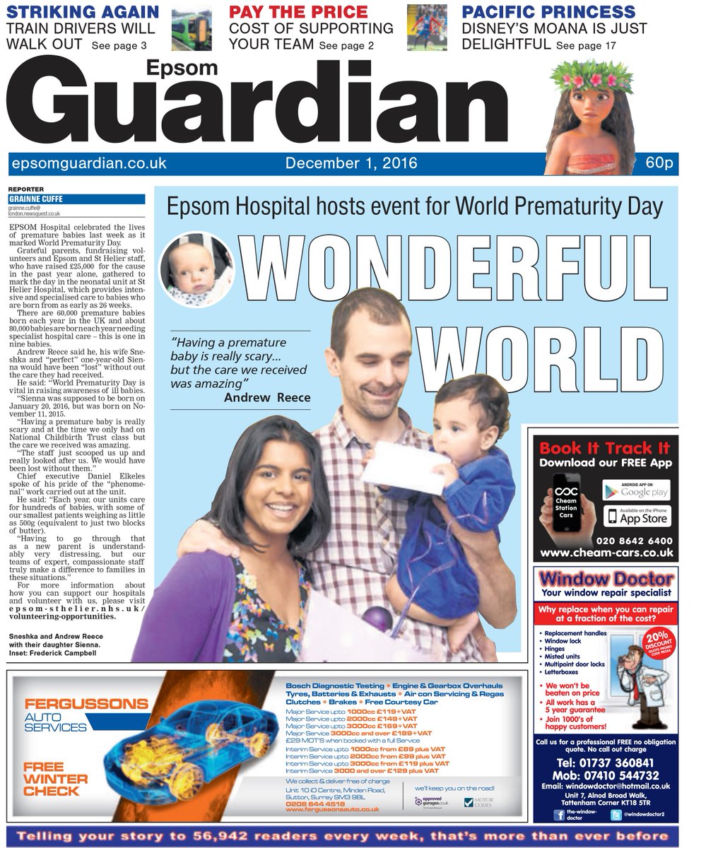Our fundraising for <a href="/StHelierneon/">St Helier Neonatal</a> @epsom_sthelier is now front page news in the @epsomguardian! Thank you to all who donated! :-)