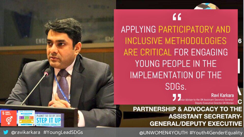 "Applying participatory and inclusive methodologies are key for engaging young people in implementation of #SDGs" <a href="/ravikarkara/">Ravi Karkara</a> <a href="/SDGaction/">UN SDG Action Campaign</a>