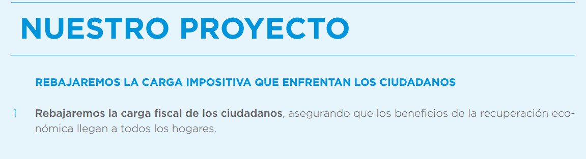 SorianoDomingo's tweet image. Montoro: "No había promesa electoral de bajar los impuestos"
Pantallazo, primer punto del programa electoral del PP.