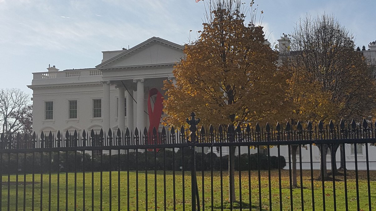 at white house today to discuss importance of working at the county level. glad to see AIDS red ribbon up for World AIDS Day.