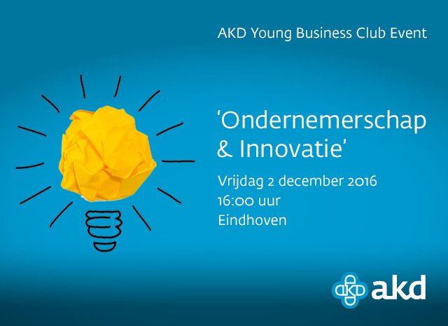 Wij zijn er klaar voor: een middag vol inspiratie over ondernemerschap
en innovatie met de AKD Young Business Club! #AKDYBC <a href="/akdinfo/">AKD</a>