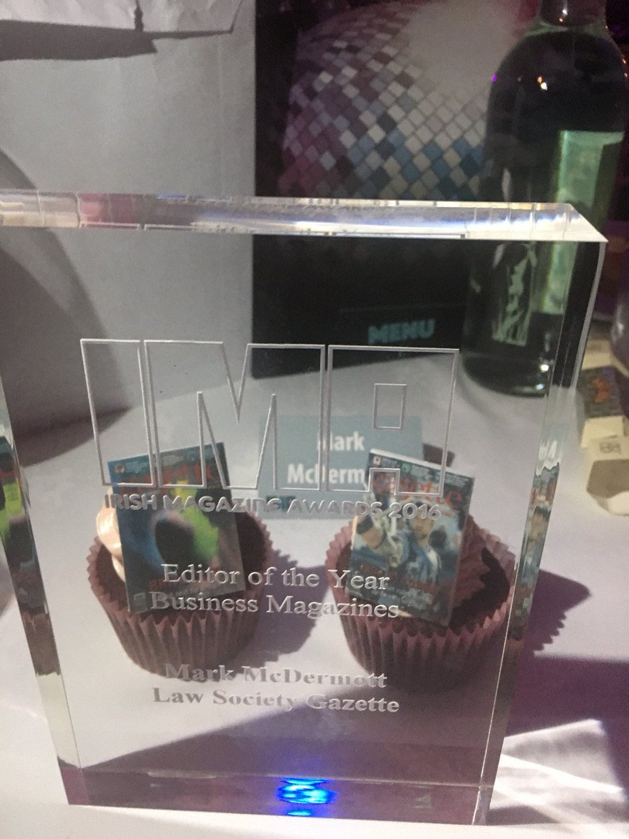 LawSocIreland's tweet photo. Congratulations to @EdLawGazette, βEditor of the Yearβ at the #IMA2016 awards, and the whole Gazette team. https://t.co/VFIs6JCifN