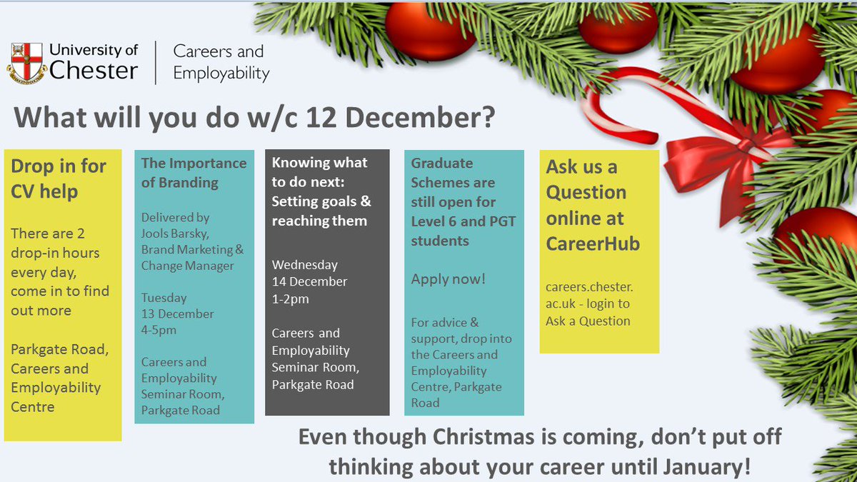 <a href="/chestercareers/">University of Chester Careers</a> events w/c 12th Dec. <a href="/uochester/">University of Chester</a> <a href="/GermanUoC/">German at Chester</a> <a href="/GermanSoc_UoC/">German Society UoC</a> <a href="/spansoc/">UoC Spanish Society</a> <a href="/ChesterAlumni/">UoChester Alumni</a>