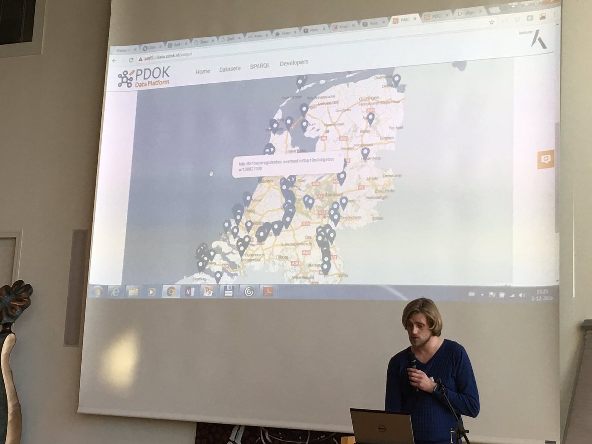 rlzijdeman's tweet photo. #Triply 's @LaurensRietveld demonstrates his #yasgui now allowing for direct plotting of #sparql queries with a geo component @linkeddatanl https://t.co/QQUR3601ic