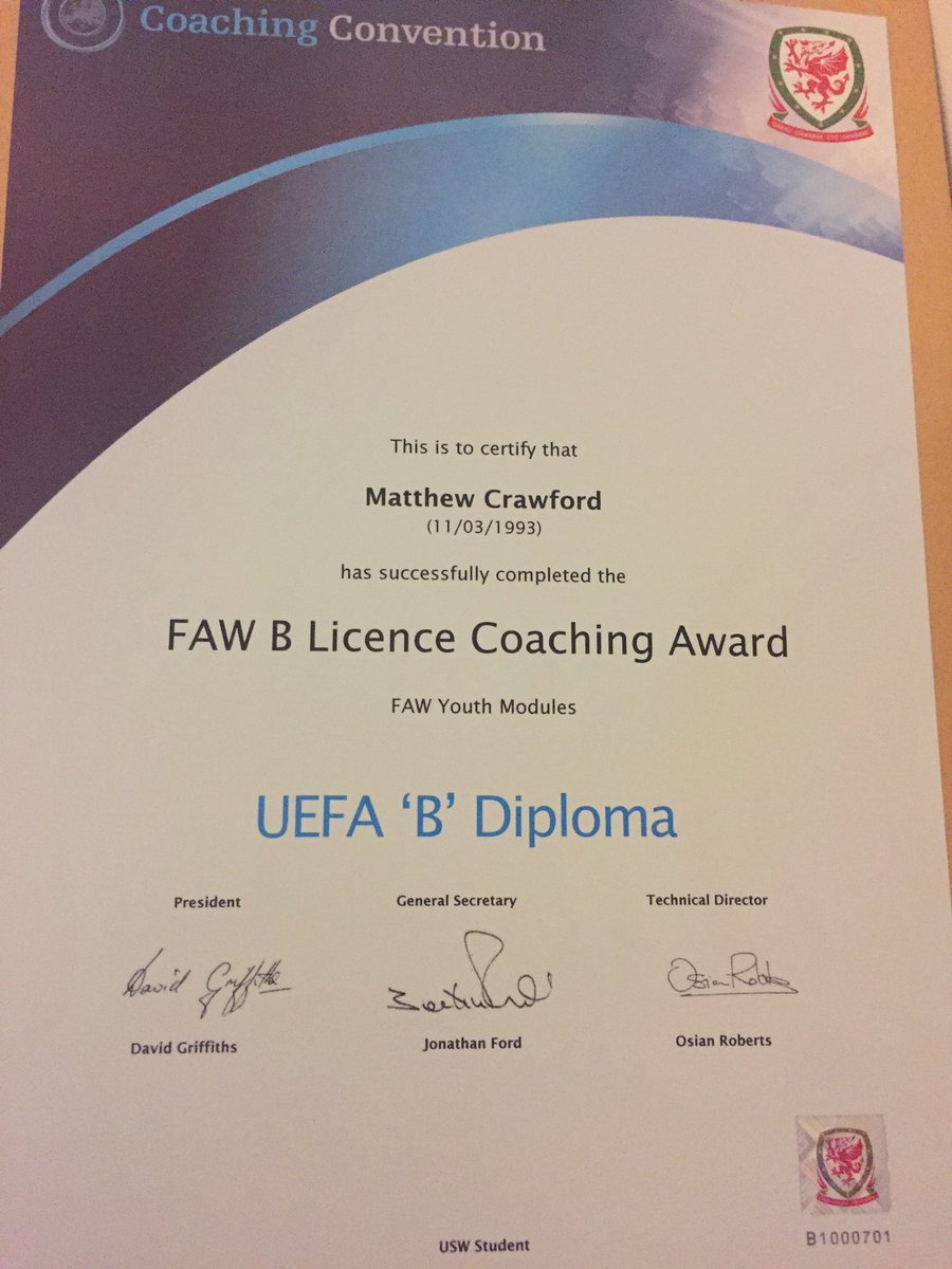 Matthew Crawford On Twitter Received My Uefa B Licence