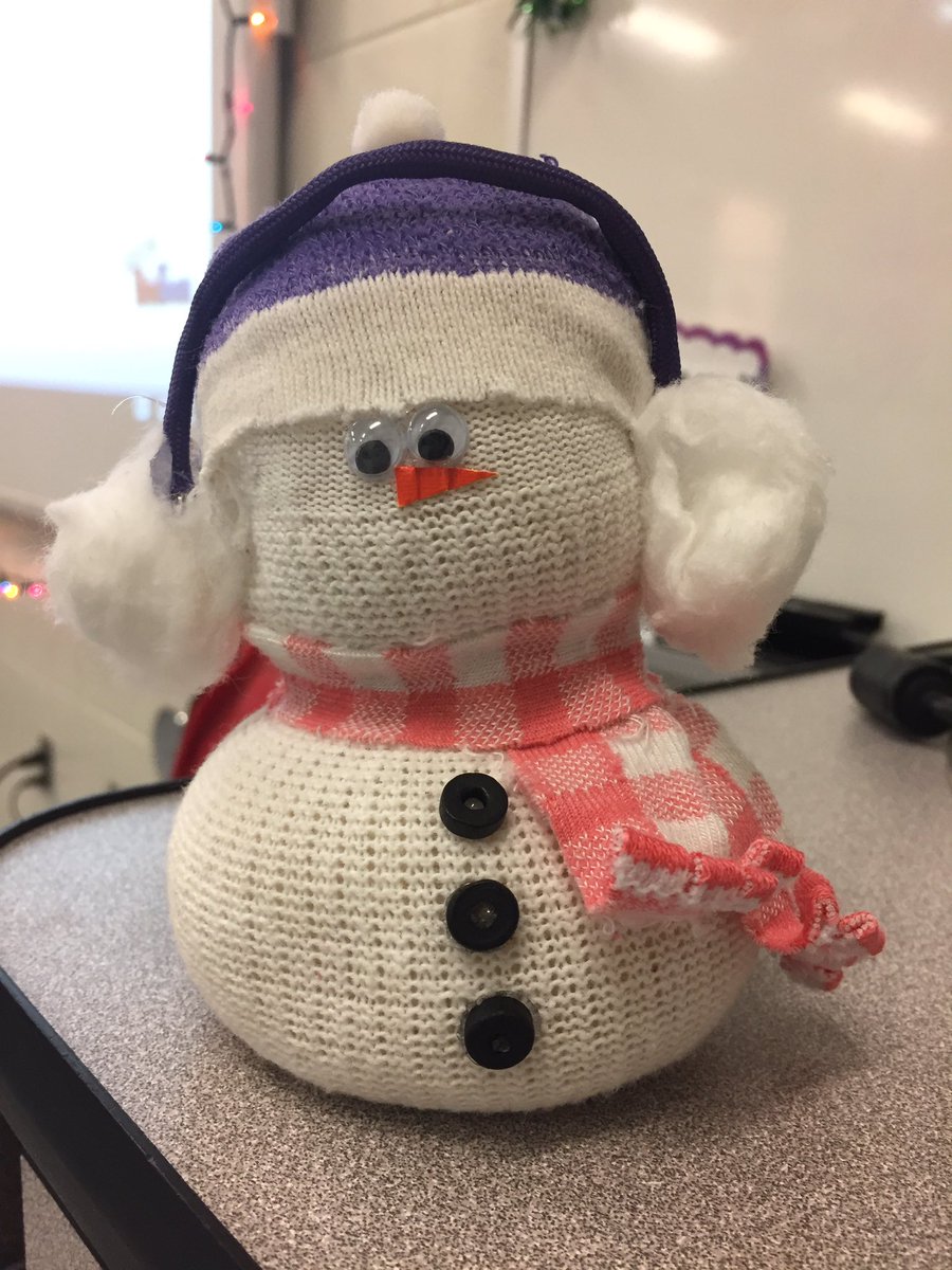 pweaverscience's tweet photo. Snowman that a sweet student made for me! #pizitzkidsareawesome #kindnesscounts #socksnowman https://t.co/UoJQUTu6Zy