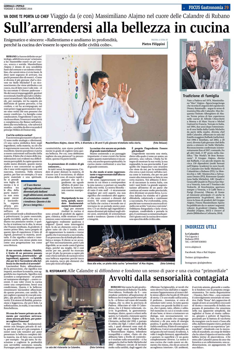 Oggi sul <a href="/giorndelpopolo/">Giornale del Popolo</a> ci arrendiamo alla bellezza in cucina <a href="/AlajmoBros/">Max & Raf Alajmo</a> #LeCalandre #gourmet #food #cucinaitaliana #3MichelinStars