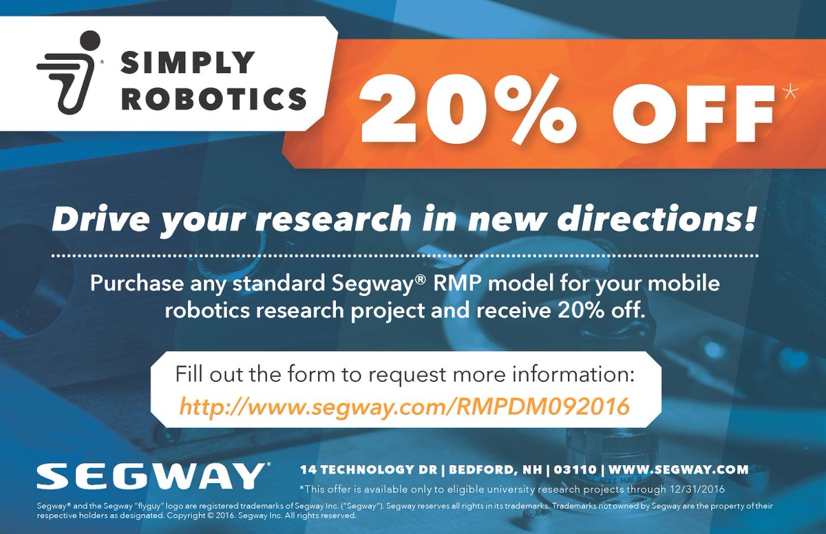 Looking for a mobility platform for your University research project? Have you considered #Segway #RMP? Visit segway.com/RMPDM092016  now.