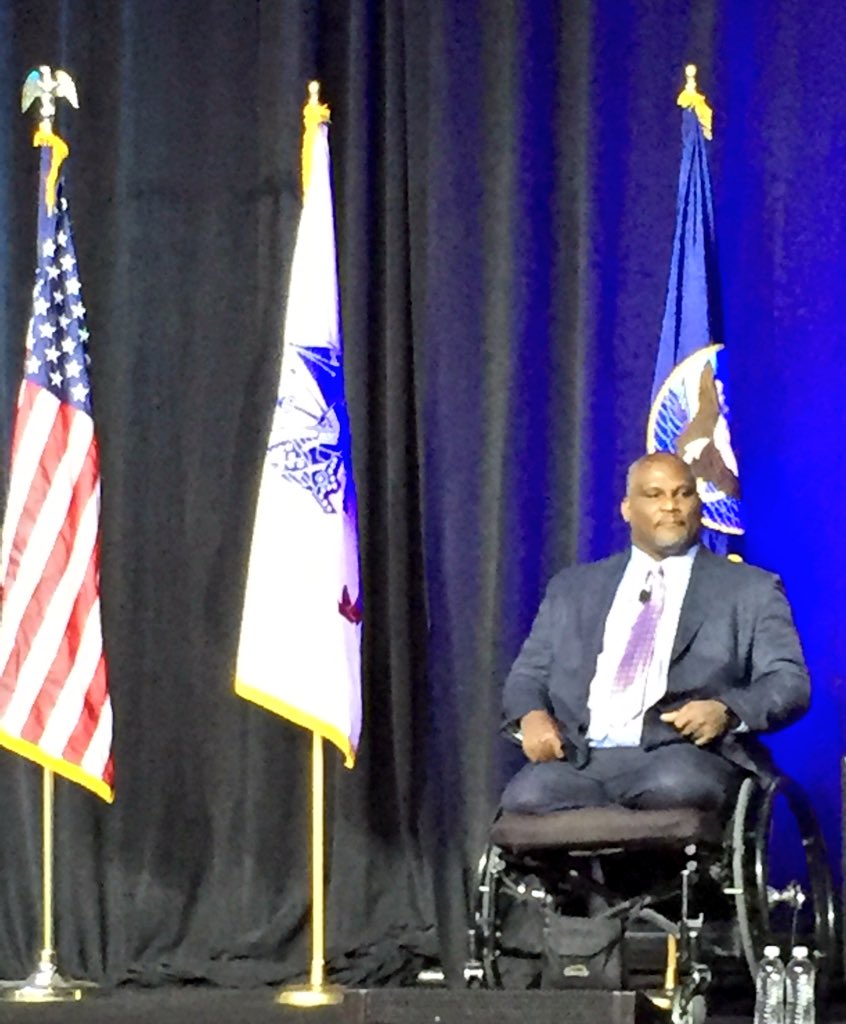 MilitaryHealth's tweet photo. @IamGregGadson tells his story about becoming a #woundedwarrior & how #militaryhealth changed his life. #AMSUS2016 #warriorcare https://t.co/PJ3QGcIB1q