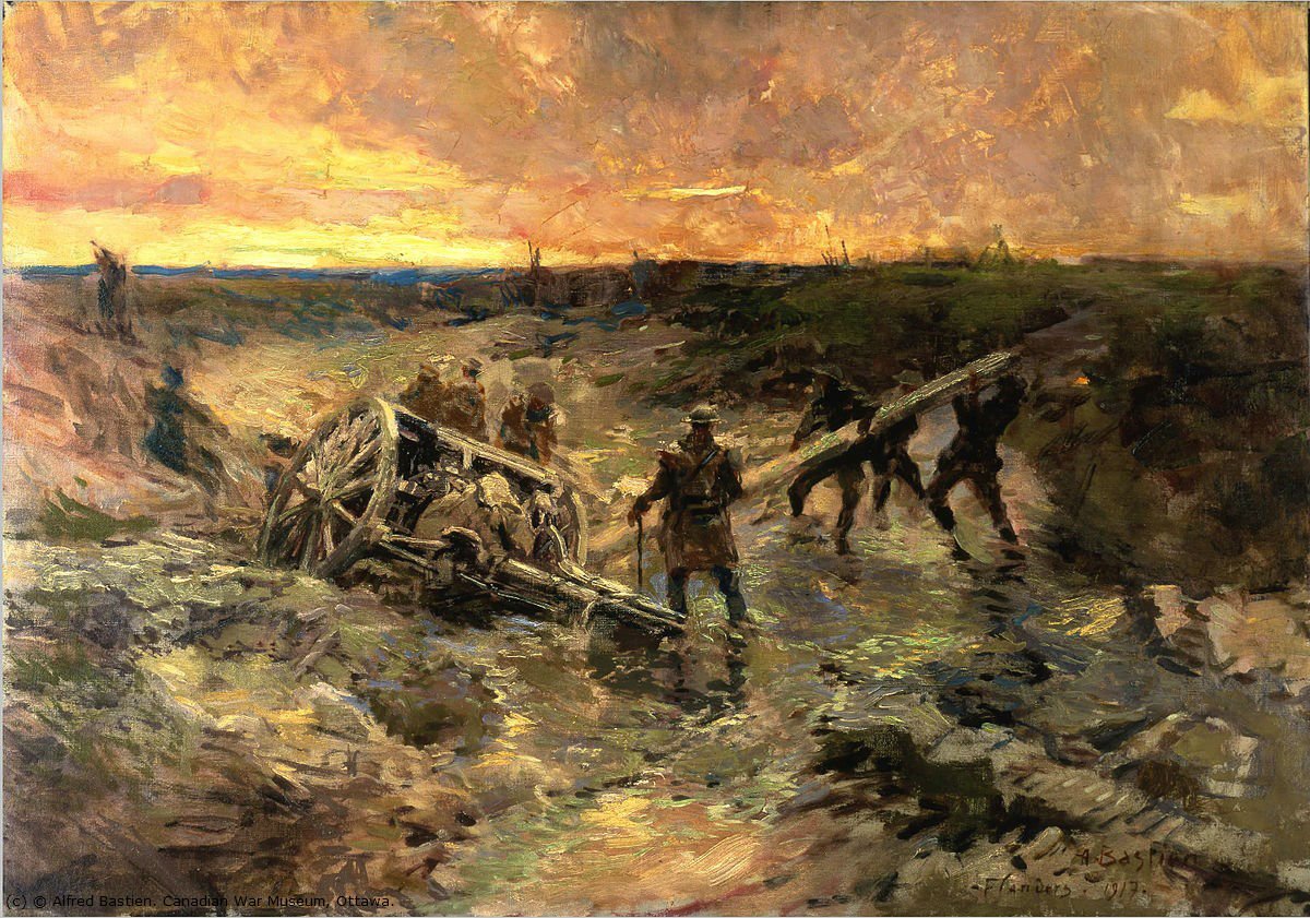 The #war through the eyes of Belgian #WWI artist Alfred Bastien: #Canadian Gunners in the Mud, Passchendaele, 1917 in #FlandersFields