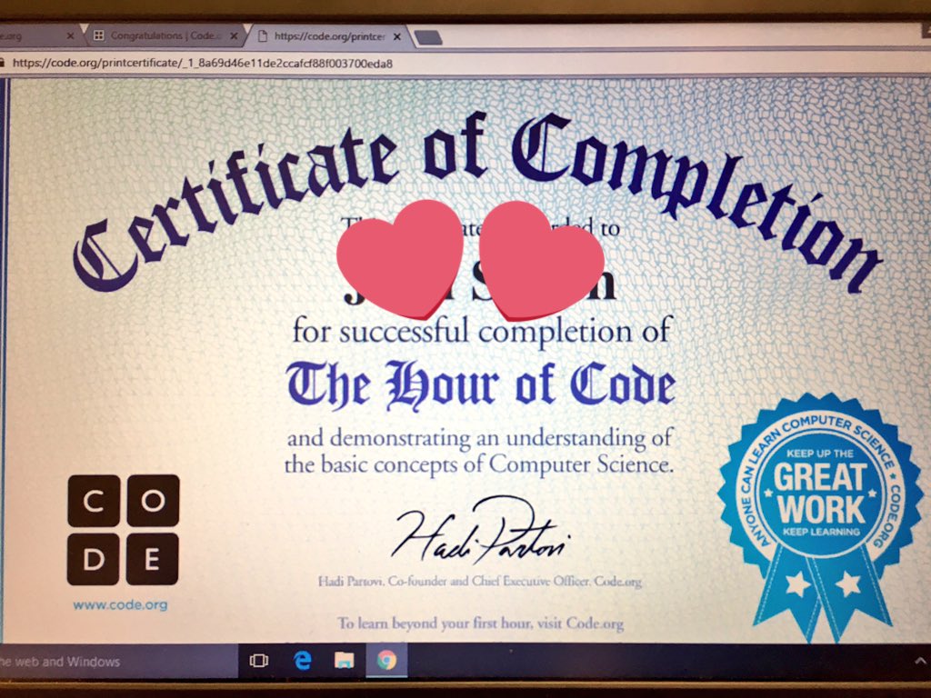 classofdiamonds's tweet photo. .@codeorg @hourofcode We ❤️ your site... &amp; your certificates. #mmsmm https://t.co/aRmFwP6LF0