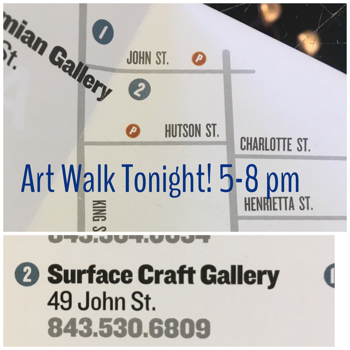 Surfacecraft's tweet image. Art Walk tonight! 5-8 Get the map and hit #upperking for a change! #chs #artwalkchs #upperkingdesigndistrict